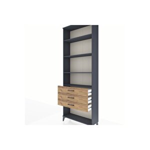 Arges Dolap 4 Raflı 3 Çekmeceli 88x30x243 Antrasit-çam