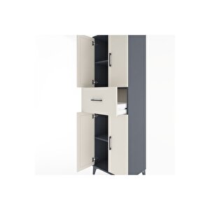 Hyperion Dolap 3 Raflı Tek Çekmeceli 4 Kapaklı 60x44x195 Antrasit-aytaşı