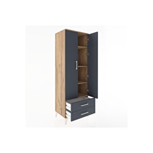 Hyperion Dolap 4 Raflı 2 Çekmeceli 2 Kapaklı 60x44x182 Çam-antrasit