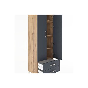 Hyperion Dolap 4 Raflı 2 Çekmeceli 2 Kapaklı 60x44x182 Çam-antrasit