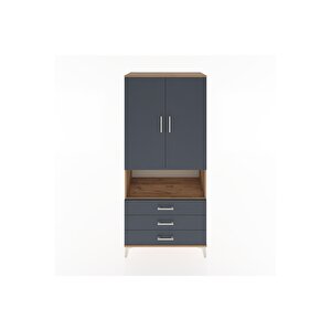 Hyperion Dolap 2 Raflı 3 Çekmeceli Tek Askılı 88x44x195 Çam-antrasit