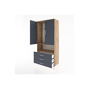Hyperion Dolap 2 Raflı 3 Çekmeceli Tek Askılı 88x44x195 Çam-antrasit
