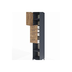 Hyperion Dolap 3 Raflı 4 Çekmeceli Tek Kapaklı 44x44x243 Antrasit-çam