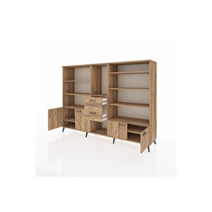 Hyperion Dolap 10 Raflı 2 Çekmeceli 4 Kapaklı 220x44x163 Çam-çam