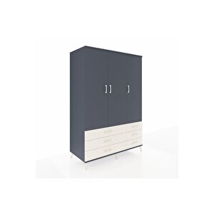 Kronos Dolap 5 Raflı 6 Çekmeceli Tek Askılı 132x59x195 Antrasit-antrasit/aytaşı