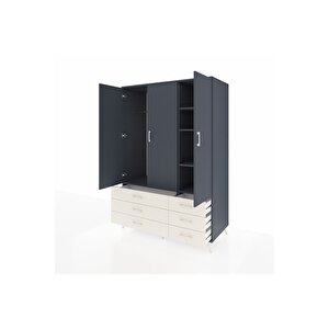 Kronos Dolap 5 Raflı 6 Çekmeceli Tek Askılı 132x59x195 Antrasit-antrasit/aytaşı