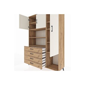 Hyperion Dolap 8 Raflı 4 Çekmeceli 3 Kapaklı 132x44x195 Çam-aytaşı/çam