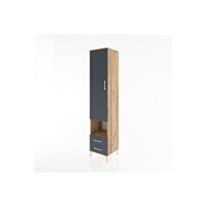 Hyperion Dolap 3 Raflı 2 Çekmeceli Tek Askılı 44x44x221 Çam-antrasit