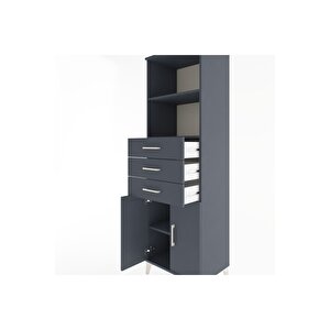Hyperion Dolap 3 Raflı 3 Çekmeceli 2 Kapaklı 60x44x195 Antrasit-antrasit