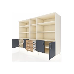 Kronos Dolap 11 Raflı 3 Çekmeceli 4 Kapaklı 220x59x163 Aytaşı-antrasit/çam