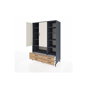 Kronos Dolap 10 Raflı 4 Çekmeceli 2 Kapaklı 132x59x195 Antrasit-aytaşı/çam