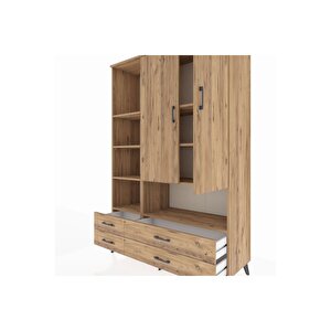 Hyperion Gardrop 8 Raflı 4 Çekmeceli 2 Kapaklı 132x44x195 Çam-çam