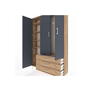 Arges Dolap 6 Raflı 3 Çekmeceli Tek Askılı 132x30x195 Çam-antrasit/çam