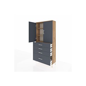 Arges Dolap 3 Raflı 4 Çekmeceli 2 Kapaklı 88x30x182 Çam-antrasit