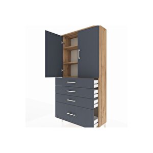Arges Dolap 3 Raflı 4 Çekmeceli 2 Kapaklı 88x30x182 Çam-antrasit