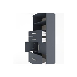 Hyperion Dolap 3 Raflı 3 Çekmeceli 2 Kapaklı 60x44x163 Antrasit-antrasit