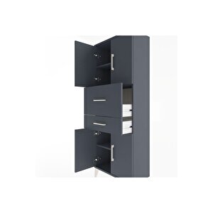 Arges Dolap 3 Raflı 2 Çekmeceli 4 Kapaklı 60x30x163 Antrasit-antrasit