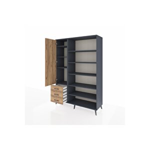 Hyperion Gardrop 9 Raflı 3 Çekmeceli 3 Kapaklı 132x44x195 Antrasit-çam