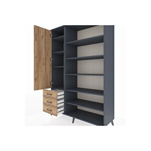 Hyperion Gardrop 9 Raflı 3 Çekmeceli 3 Kapaklı 132x44x195 Antrasit-çam