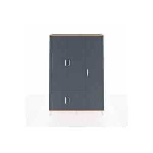 Arges Dolap 7 Raflı 5 Kapaklı Tek Askılı 132x30x195 Çam-antrasit/çam