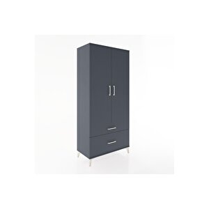 Hyperion Dolap 4 Raflı 2 Çekmeceli 2 Kapaklı 88x44x195 Antrasit-antrasit