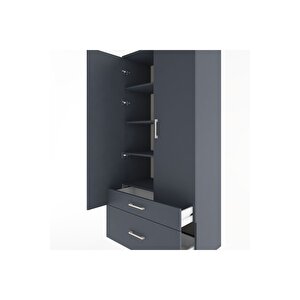 Hyperion Dolap 4 Raflı 2 Çekmeceli 2 Kapaklı 88x44x195 Antrasit-antrasit