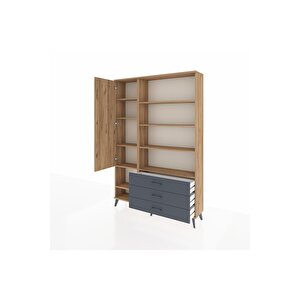 Arges Dolap 9 Raflı 3 Çekmeceli Tek Kapaklı  132x30x195 Çam-çam/antrasit