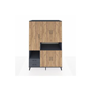 Kronos Dolap 10 Raflı 2 Çekmeceli 5 Kapaklı 132x59x195 Antrasit-çam/antrasit