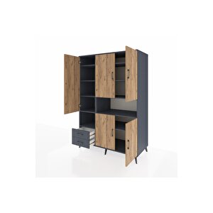 Kronos Dolap 10 Raflı 2 Çekmeceli 5 Kapaklı 132x59x195 Antrasit-çam/antrasit