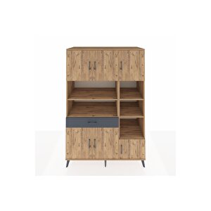 Kronos Dolap 10 Raflı Tek Çekmeceli 6 Kapaklı 132x59x195 Çam-çam/antrasit