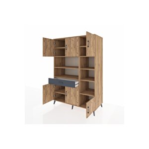 Kronos Dolap 10 Raflı Tek Çekmeceli 6 Kapaklı 132x59x195 Çam-çam/antrasit