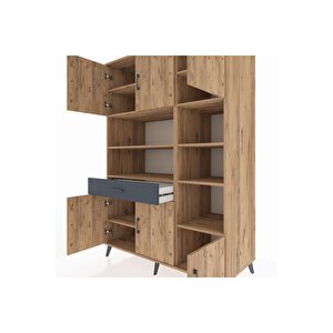 Kronos Dolap 10 Raflı Tek Çekmeceli 6 Kapaklı 132x59x195 Çam-çam/antrasit