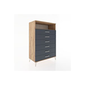 Hyperion Dolap Tek Raflı 6 Çekmeceli 88x44x134 Çam-antrasit