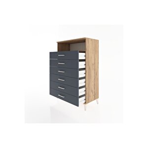 Hyperion Dolap Tek Raflı 6 Çekmeceli 88x44x134 Çam-antrasit