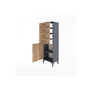 Arges Dolap Tek Raflı 4 Çekmeceli Tek Kapaklı 44x30x134 Antrasit-çam