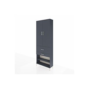 Arges Dolap 5 Raflı 2 Çekmeceli 2 Kapaklı 88x30x243 Antrasit-antrasit