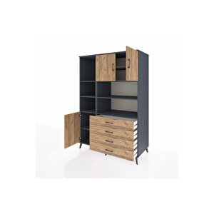 Kronos Dolap 8 Raflı 4 Çekmeceli 3 Kapaklı 132x59x195 Antrasit-çam/çam