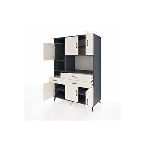 Kronos Dolap 9 Raflı 3 Çekmeceli 6 Kapaklı 132x59x195 Antrasit-aytaşı/aytaşı