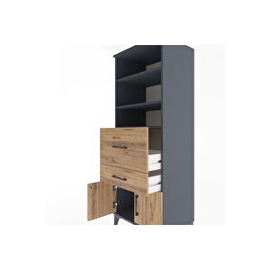 Hyperion Dolap 3 Raflı 2 Çekmeceli 2 Kapaklı 60x44x163 Antrasit-çam