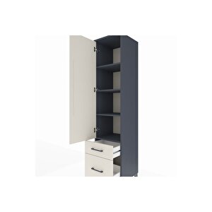 Hyperion Dolap 4 Raflı 2 Çekmeceli Tek Kapaklı 44x44x195 Antrasit-aytaşı