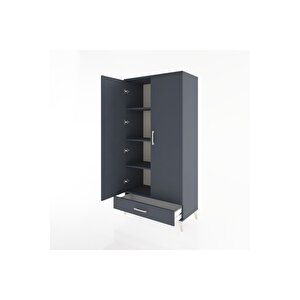 Hyperion Dolap 4 Raflı Tek Çekmeceli 2 Kapaklı 88x44x182 Antrasit-antrasit