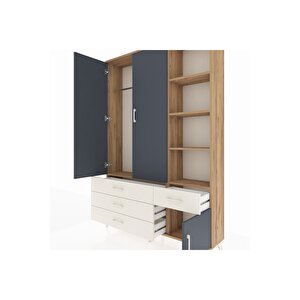 Arges Dolap 5 Raflı 4 Çekmeceli Tek Askılı 132x30x195 Çam-antrasit/aytaşı