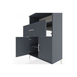Hyperion Dolap 2 Raflı Tek Çekmeceli 2 Kapaklı 88x44x134 Antrasit-antrasit