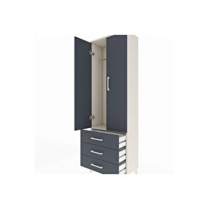Arges Dolap Tek Raflı 3 Çekmeceli Tek Askılı 60x30x182 Aytaşı-antrasit