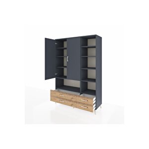 Hyperion Dolap 10 Raflı 4 Çekmeceli 2 Kapaklı 132x44x195 Antrasit-antrasit/çam