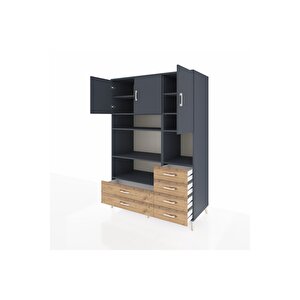 Kronos Dolap 9 Raflı 6 Çekmeceli 3 Kapaklı 132x59x195 Antrasit-antrasit/çam