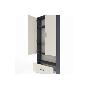 Arges Dolap 4 Raflı Tek Çekmeceli 2 Kapaklı 88x30x221 Antrasit-aytaşı