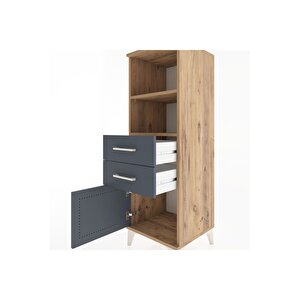 Hyperion Dolap 2 Raflı 2 Çekmeceli Tek Kapaklı 44x44x134 Çam-antrasit