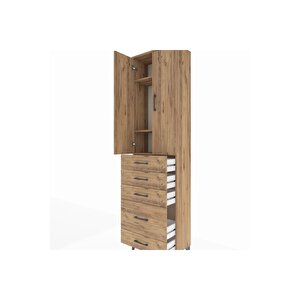 Arges Dolap 3 Raflı 5 Çekmeceli 2 Kapaklı 60x30x221 Çam-çam