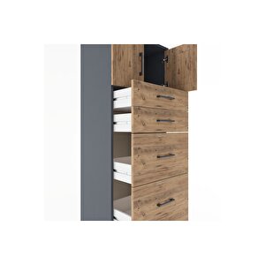 Hyperion Dolap Tek Raflı 5 Çekmeceli 2 Kapaklı 60x44x182 Antrasit-çam